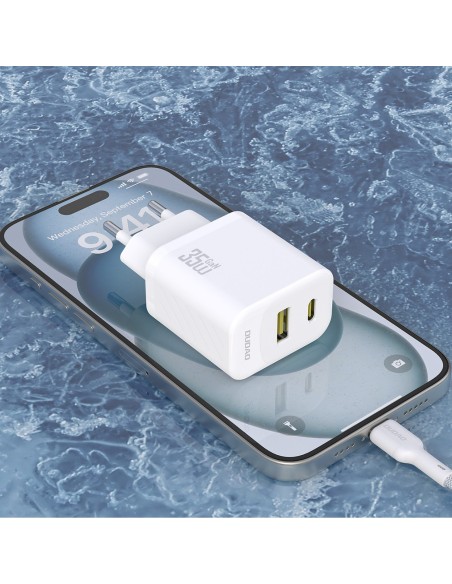 
A27 MaxC USB-C USB-A GaN 35W sieninis įkroviklis – baltas
