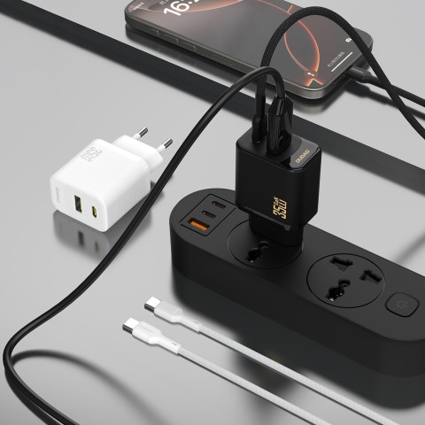 
A27 MaxC USB-C USB-A GaN 35W sieninis įkroviklis – baltas
