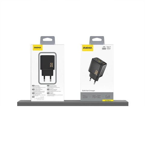 
A27 MaxC USB-C USB-A GaN 35W sieninis įkroviklis – juodas
