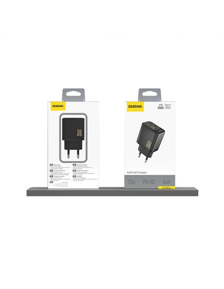 
A27 MaxC USB-C USB-A GaN 35W sieninis įkroviklis – juodas
