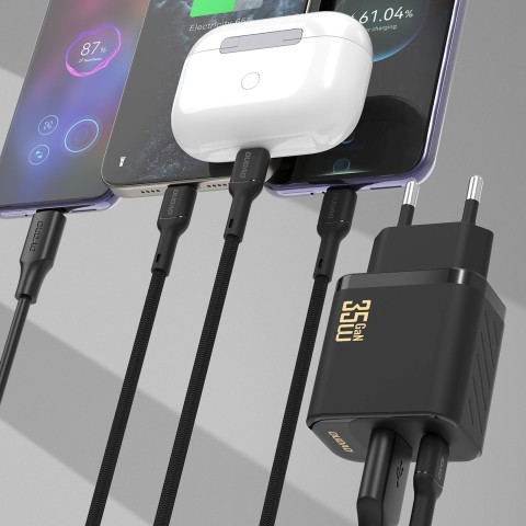 
A27 MaxC USB-C USB-A GaN 35W sieninis įkroviklis – juodas
