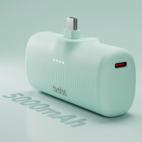 
„EcoPower“ 5000 mAh 10 W išorinė baterija su integruotu USB-C prievadu – žalia

