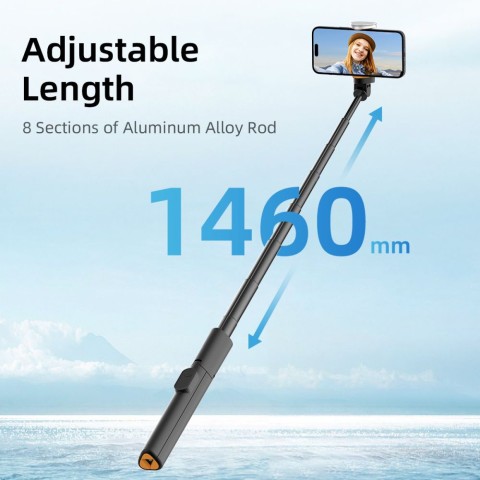 
Sulankstomas asmenukių lazdos trikojis su „Bluetooth“ nuotolinio valdymo pultu, 146 cm
