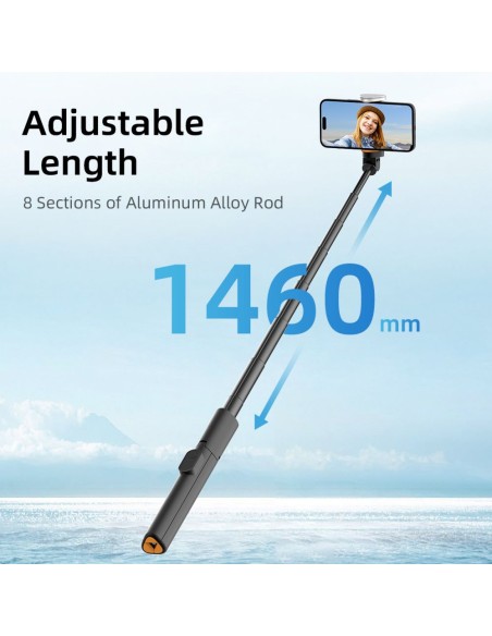 
Sulankstomas asmenukių lazdos trikojis su „Bluetooth“ nuotolinio valdymo pultu, 146 cm
