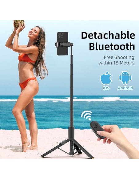 
Sulankstomas asmenukių lazdos trikojis su „Bluetooth“ nuotolinio valdymo pultu, 146 cm
