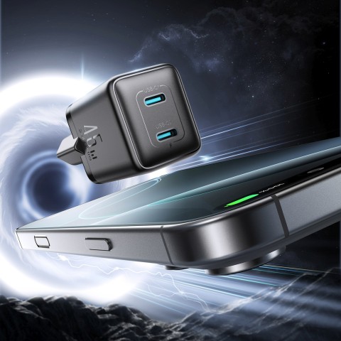 
2x USB-C EU 45W sieninis įkroviklis - juodas
