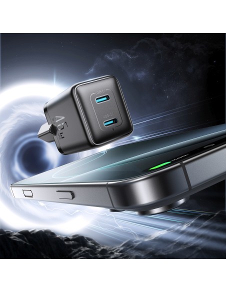 
2x USB-C EU 45W sieninis įkroviklis - juodas

