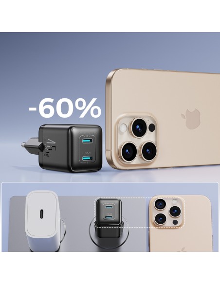 
2x USB-C EU 45W sieninis įkroviklis - juodas
