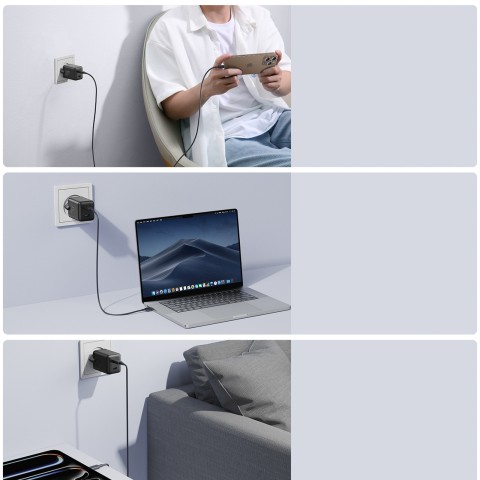 
2x USB-C EU 45W sieninis įkroviklis - juodas
