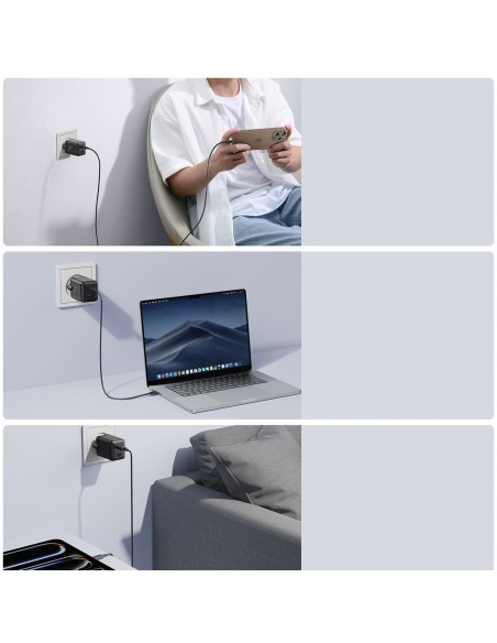 
2x USB-C EU 45W sieninis įkroviklis - juodas

