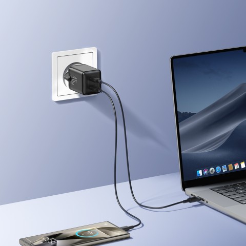 
2x USB-C EU 45W sieninis įkroviklis - juodas
