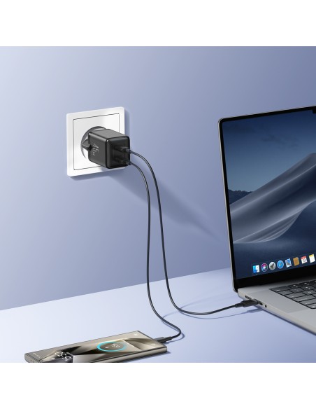 
2x USB-C EU 45W sieninis įkroviklis - juodas
