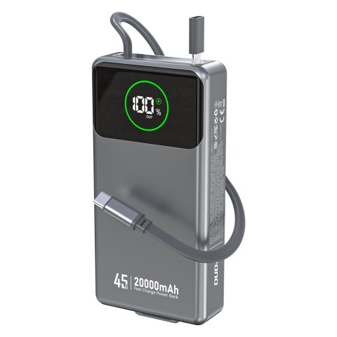 
K31 Pro 20000mAh išorinė baterija su ištraukiamu USB-C laidu, 45W – pilka
