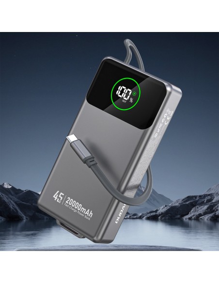 
K31 Pro 20000mAh išorinė baterija su ištraukiamu USB-C laidu, 45W – pilka
