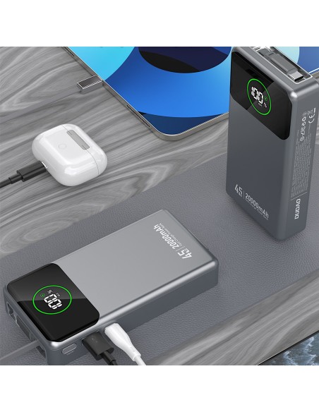 
K31 Pro 20000mAh išorinė baterija su ištraukiamu USB-C laidu, 45W – pilka
