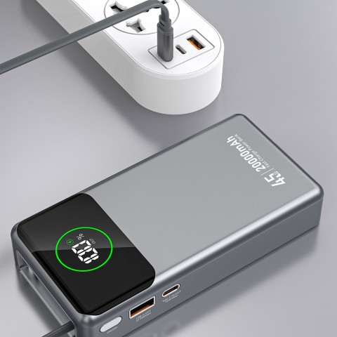 
K31 Pro 20000mAh išorinė baterija su ištraukiamu USB-C laidu, 45W – pilka
