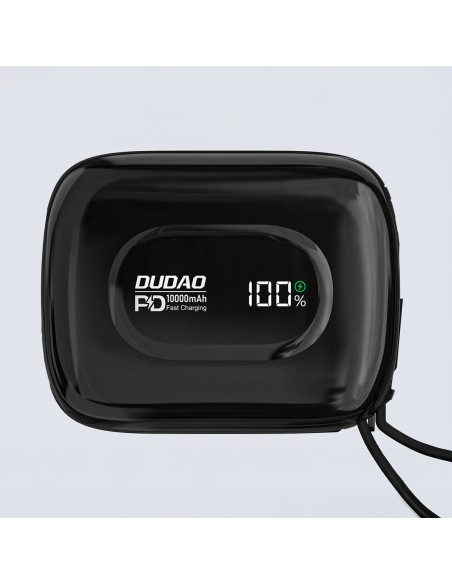 
K32 10000 mAh išorinė baterija su integruotu USB-C „iPhone Lightning“ laidu, 22,5 W – juoda

