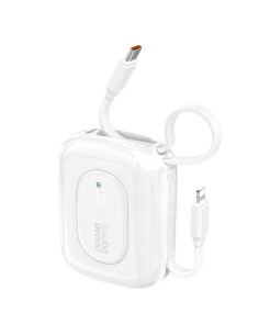 
K32 10000 mAh išorinė baterija su integruotu USB-C „iPhone Lightning“ laidu, 22,5 W – balta
