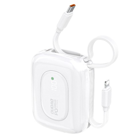 
K32 10000 mAh išorinė baterija su integruotu USB-C „iPhone Lightning“ laidu, 22,5 W – balta
