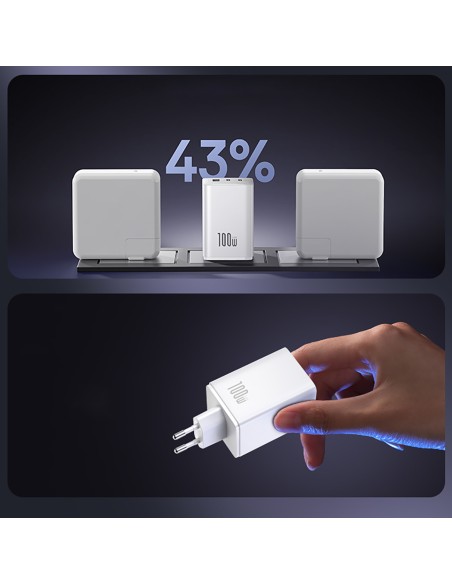 
„EnerFill FE11“ 2x USB-C USB-A 100 W sieninis įkroviklis – baltas
