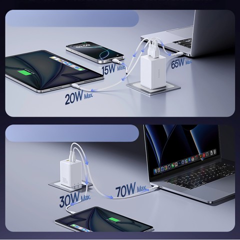 
„EnerFill FE11“ 2x USB-C USB-A 100 W sieninis įkroviklis – baltas
