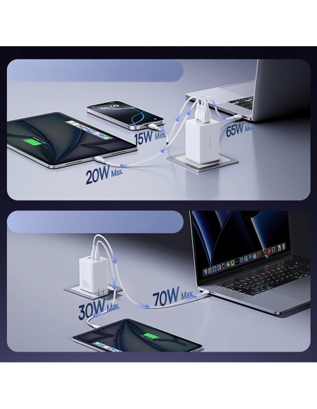 
„EnerFill FE11“ 2x USB-C USB-A 100 W sieninis įkroviklis – baltas
