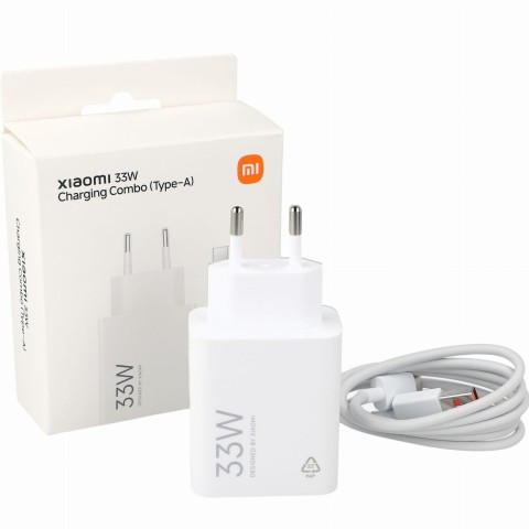 
33 W USB-A sieninis įkroviklis su USB-C laidu – baltas
