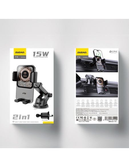 
Automobilinis laikiklis su 15 W indukciniu įkrovikliu – juodas
