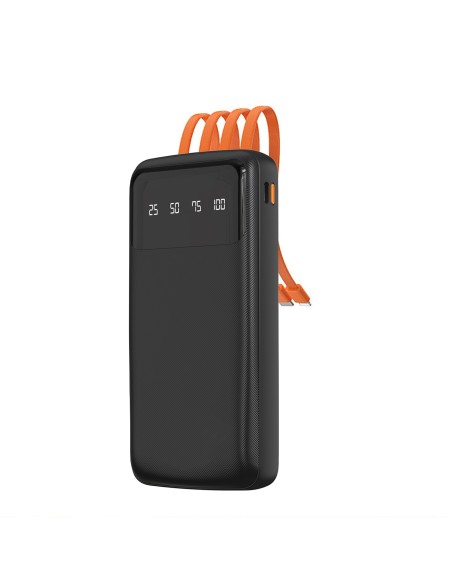 
K6Pro 10000mAh išorinė baterija su integruotu USB-C MicroUSB iPhone Lightning laidu - juoda
