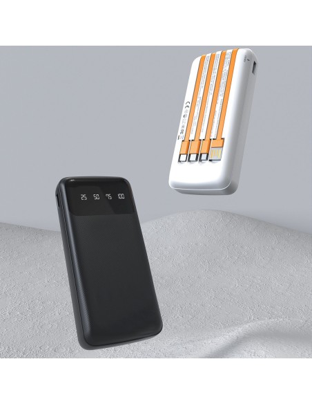 
K6Pro 10000mAh išorinė baterija su integruotu USB-C MicroUSB iPhone Lightning laidu - juoda
