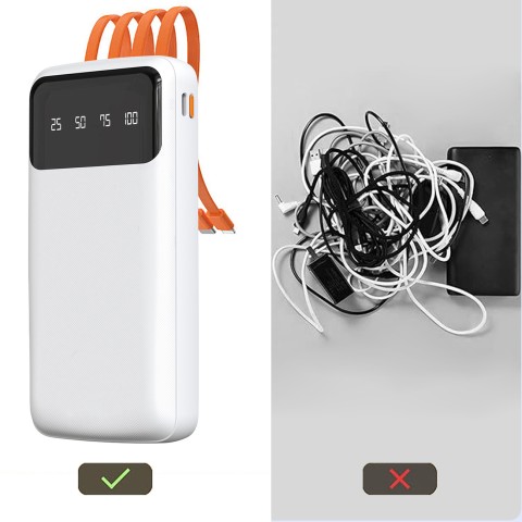 
K6Pro 10000mAh išorinė baterija su integruotu USB-C MicroUSB iPhone Lightning laidu - juoda
