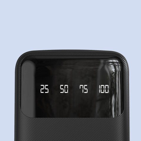 
K6Pro 10000mAh išorinė baterija su integruotu USB-C MicroUSB iPhone Lightning laidu - juoda
