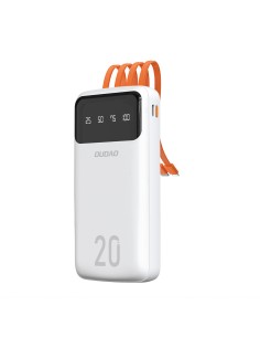
K6Pro+ 20000mAh išorinė baterija su integruotu USB-C MicroUSB iPhone Lightning laidu – balta
