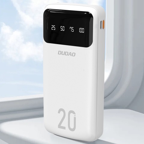 
K6Pro+ 20000mAh išorinė baterija su integruotu USB-C MicroUSB iPhone Lightning laidu – balta
