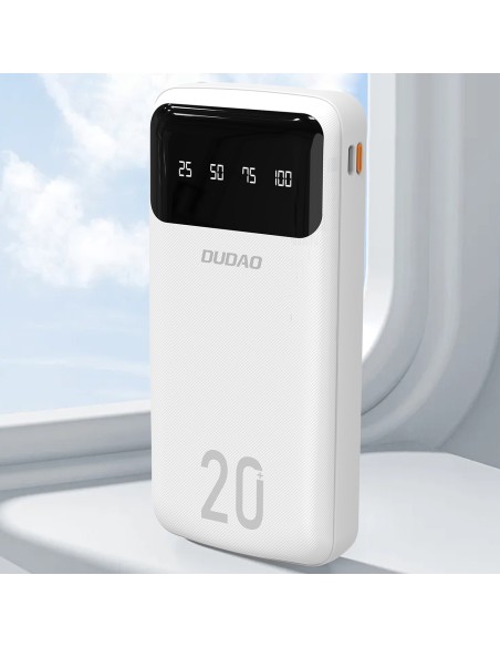 
K6Pro+ 20000mAh išorinė baterija su integruotu USB-C MicroUSB iPhone Lightning laidu – balta

