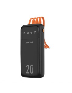 
K6Pro+ 20000mAh išorinė baterija su integruotu USB-C MicroUSB iPhone Lightning laidu - juoda
