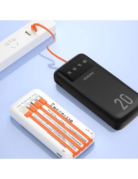 
K6Pro+ 20000mAh išorinė baterija su integruotu USB-C MicroUSB iPhone Lightning laidu - juoda

