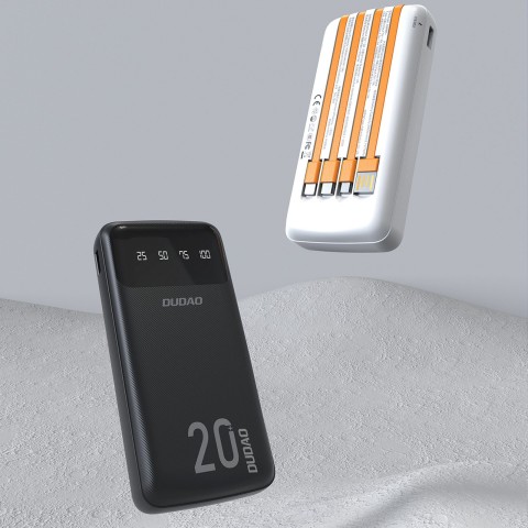 
K6Pro+ 20000mAh išorinė baterija su integruotu USB-C MicroUSB iPhone Lightning laidu - juoda
