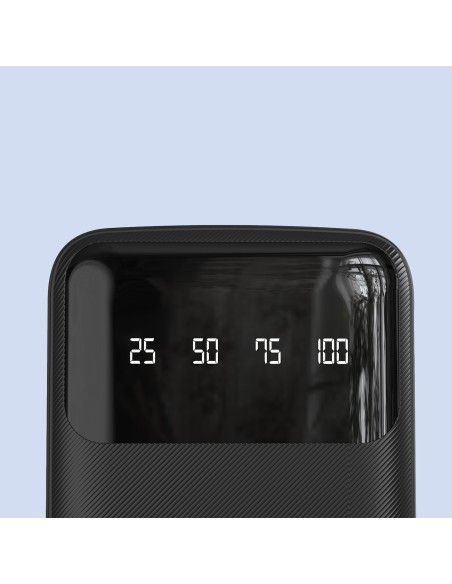 
K6Pro+ 20000mAh išorinė baterija su integruotu USB-C MicroUSB iPhone Lightning laidu - juoda
