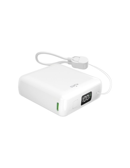 
10000mAh USB-A/ C nešiojama baterija su integruotu ekranu ir 20 W USB-C laidu – balta
