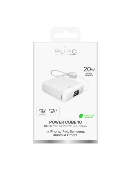 
10000mAh USB-A/ C nešiojama baterija su integruotu ekranu ir 20 W USB-C laidu – balta
