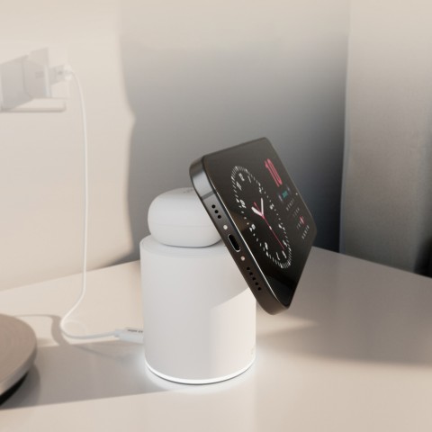 
2 viename belaidė magnetinė įkrovimo stotelė išmaniesiems telefonams ir ausinėms – balta
