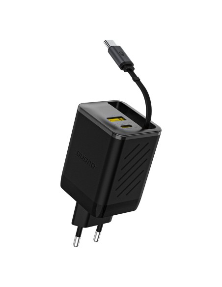 
USB-A USB-C GaN 67W sieninis įkroviklis su ištraukiamu USB-C PD QC laidu – juodas
