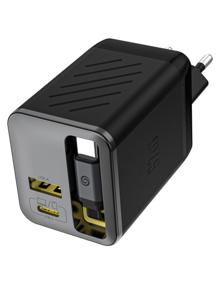
USB-A USB-C GaN 67W sieninis įkroviklis su ištraukiamu USB-C PD QC laidu – juodas

