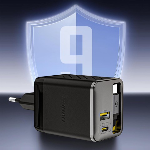 
USB-A USB-C GaN 67W sieninis įkroviklis su ištraukiamu USB-C PD QC laidu – juodas
