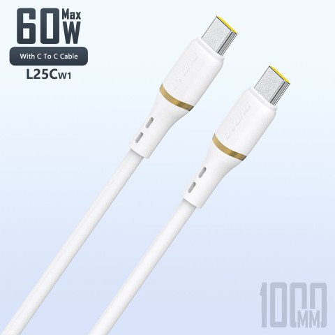 
USB-C 60W silikoninis kabelis 1m - baltas
