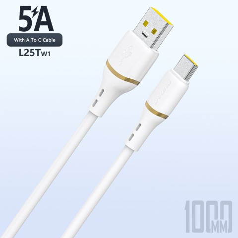 
Silikoninis kabelis USB-A - USB-C 5A 1m - baltas
