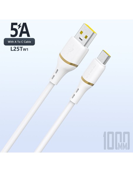 
Silikoninis kabelis USB-A - USB-C 5A 1m - baltas
