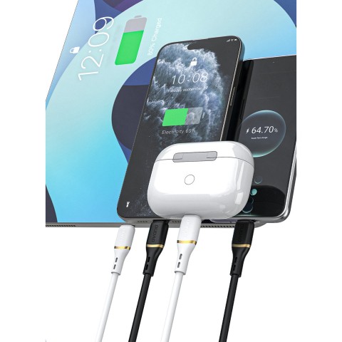 
Silikoninis kabelis USB-A - USB-C 5A 1m - baltas
