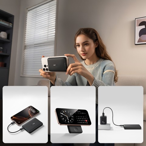 
2 viename išorinė baterija 10000mAh USB-C, skirta „iPhone“, „Apple Watch“, „MagSafe 27W“ su USB-C laidu – juoda
